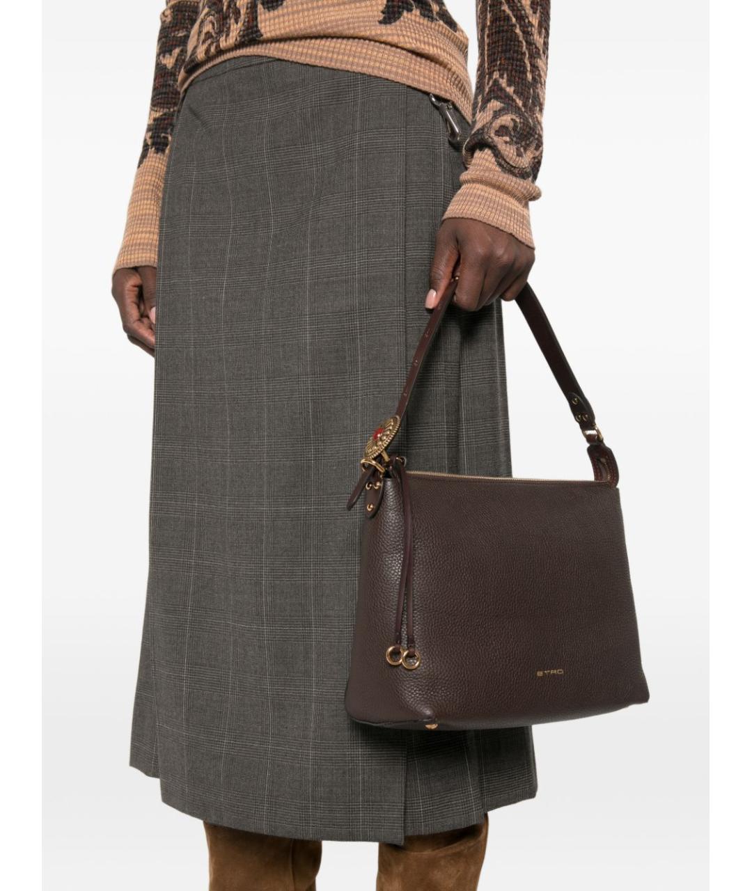 ETRO Коричневая кожаная сумка через плечо, фото 4