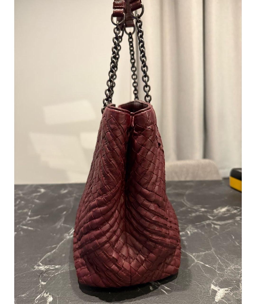 BOTTEGA VENETA Бордовая кожаная сумка с короткими ручками, фото 3