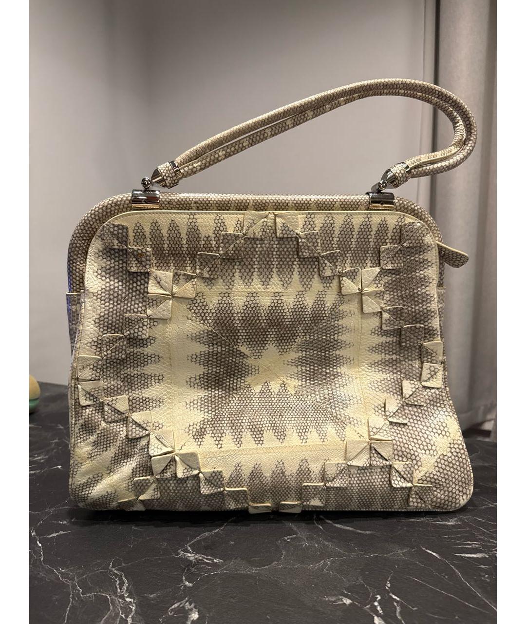 FERRAGAMO Бежевая сумка с короткими ручками из кожи питона, фото 2