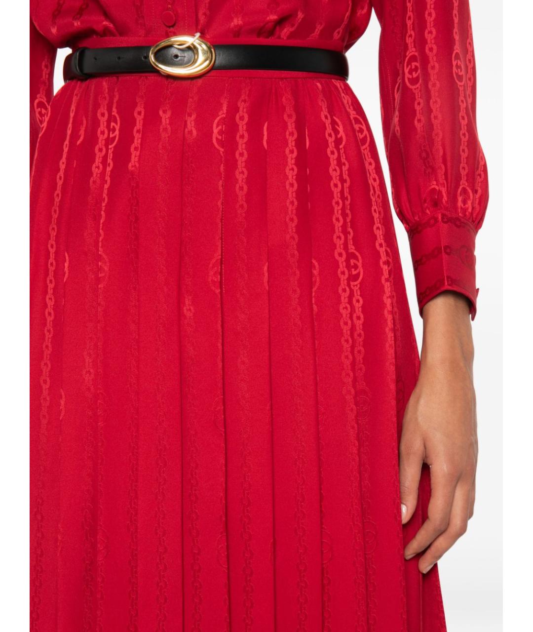 GUCCI Красная хлопковая юбка миди, фото 4