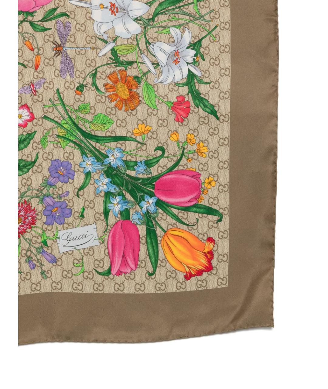 GUCCI Бежевый шелковый платок, фото 2