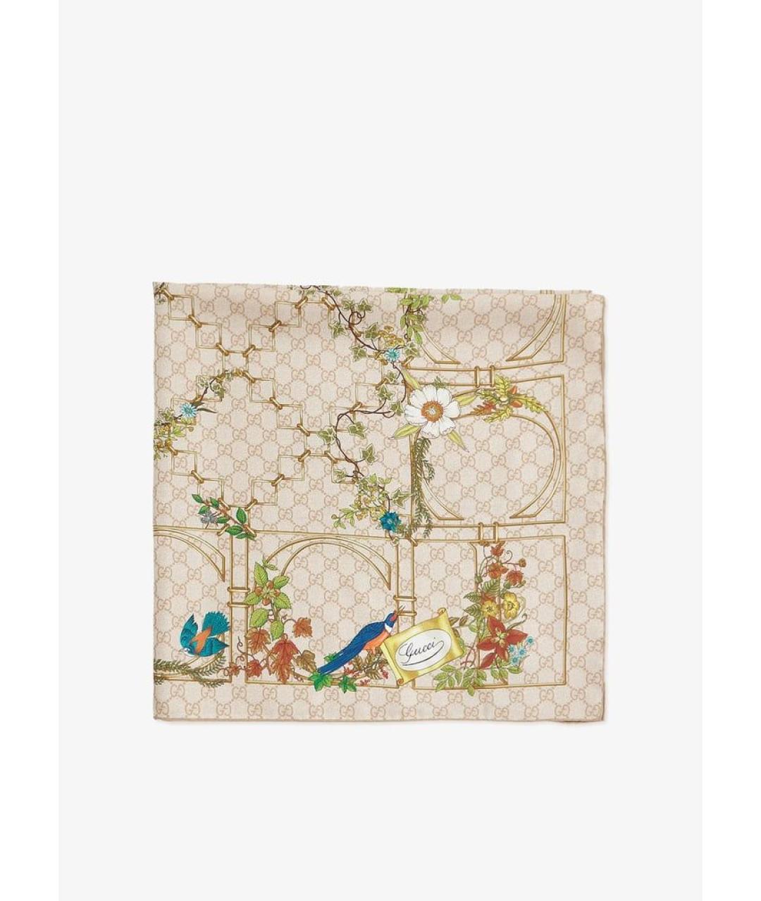 GUCCI Бежевый шелковый платок, фото 3