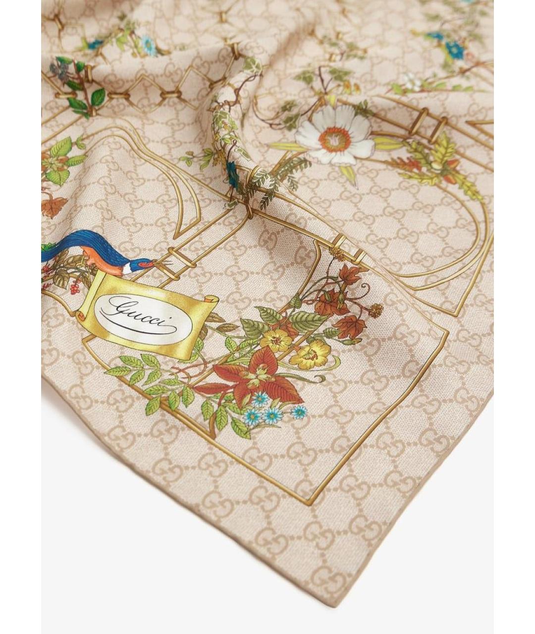 GUCCI Бежевый шелковый платок, фото 2