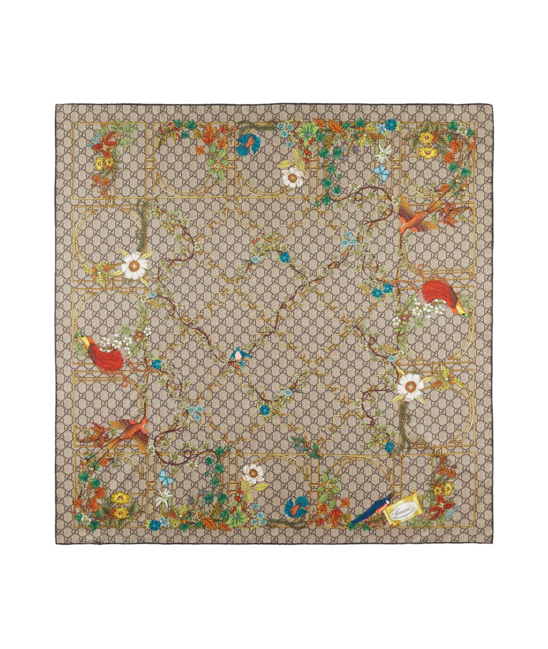 GUCCI Бежевый шелковый платок, фото 1