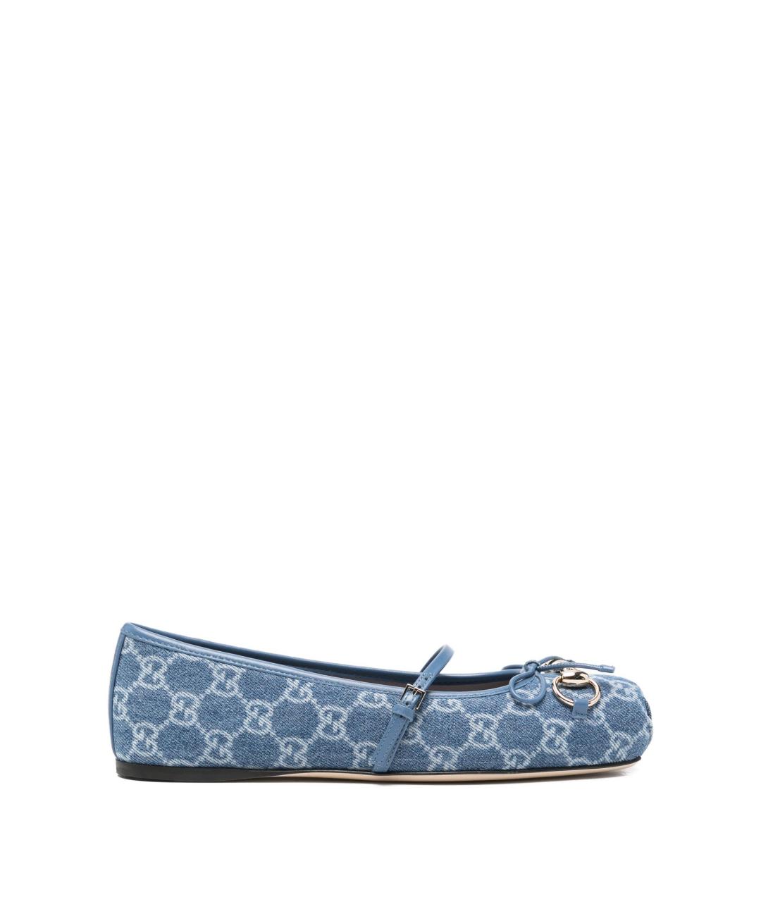 GUCCI Голубые текстильные балетки, фото 1