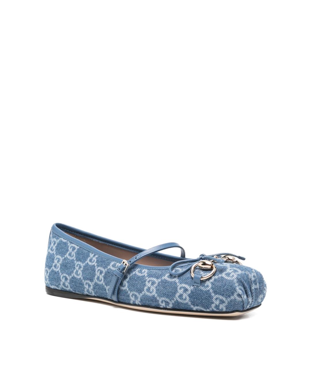 GUCCI Голубые текстильные балетки, фото 2