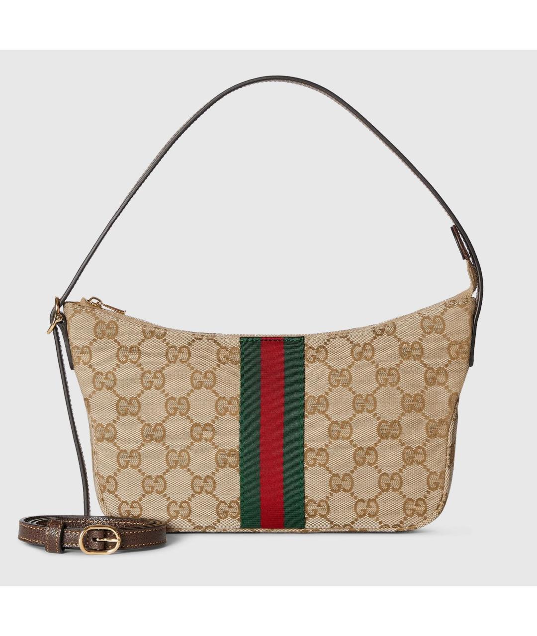 GUCCI Бежевая сумка на плечо из канвы, фото 4