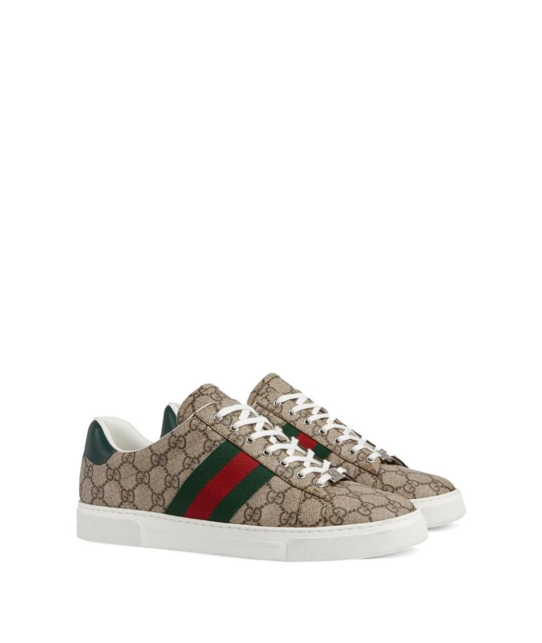 GUCCI Бежевые текстильные низкие кроссовки / кеды, фото 4