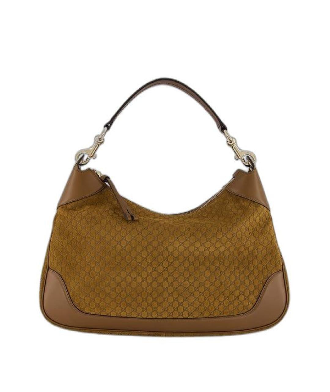 GUCCI Коричневая замшевая сумка с короткими ручками, фото 1