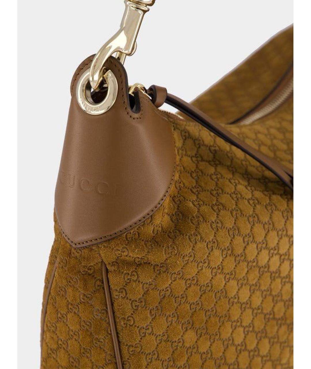 GUCCI Коричневая замшевая сумка с короткими ручками, фото 5
