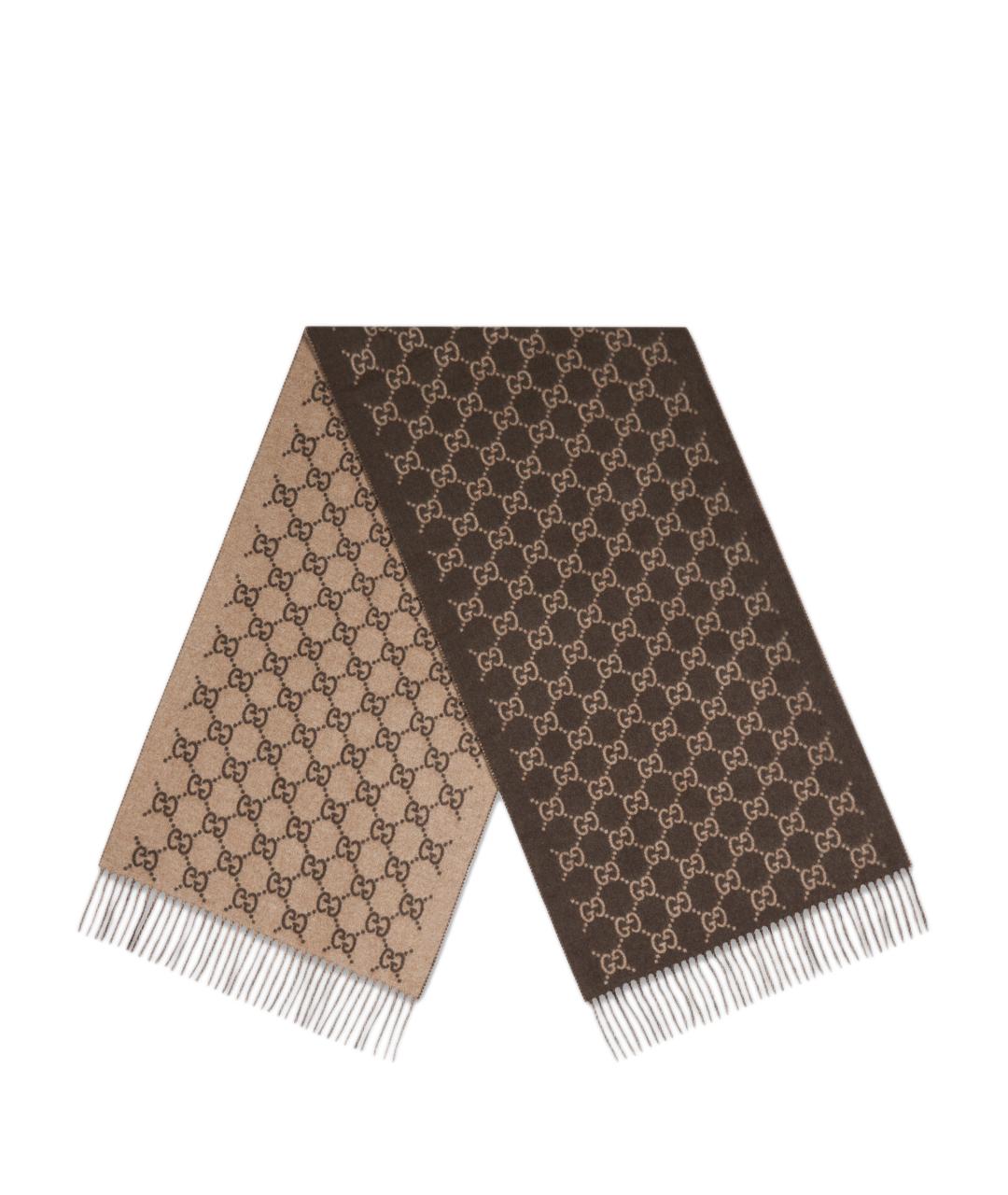 GUCCI Коричневый кашемировый шарф, фото 1