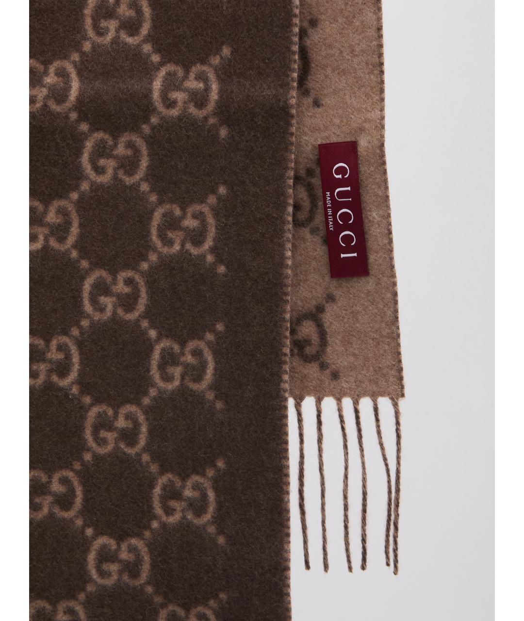 GUCCI Коричневый кашемировый шарф, фото 3