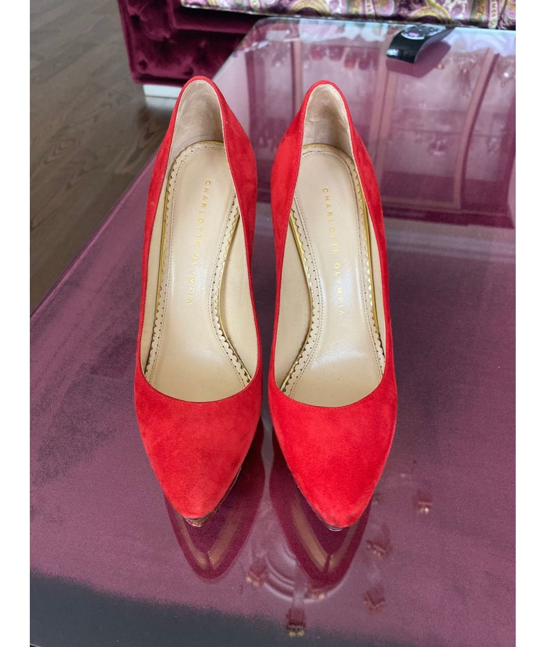 CHARLOTTE OLYMPIA Красные замшевые туфли, фото 2