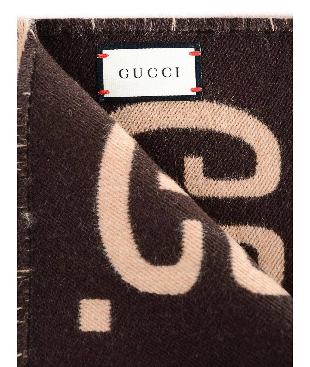 GUCCI Бежевый шерстяной шарф, фото 3