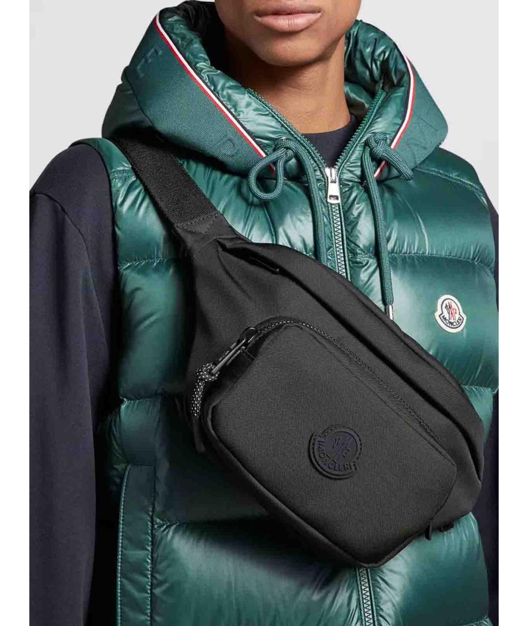 MONCLER Черная синтетическая поясная сумка, фото 6