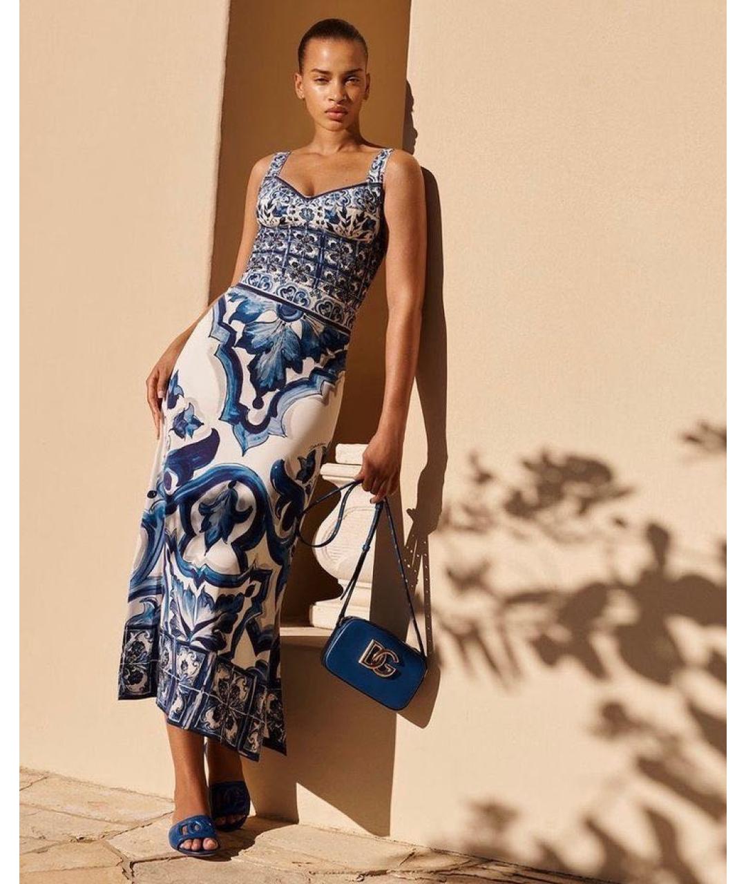 DOLCE&GABBANA Синяя шелковая юбка макси, фото 2