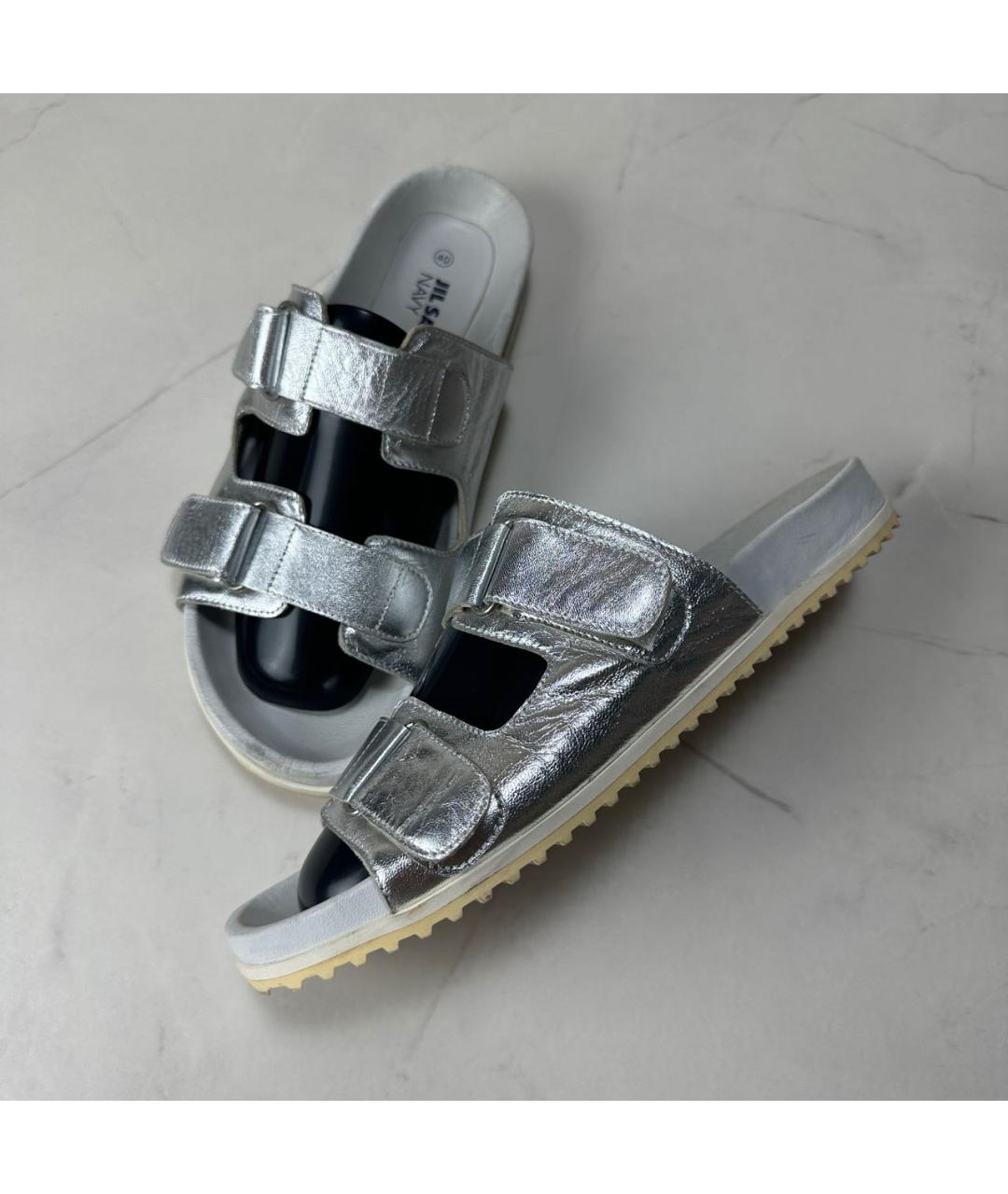 JIL SANDER Серебряные кожаные сандалии, фото 2