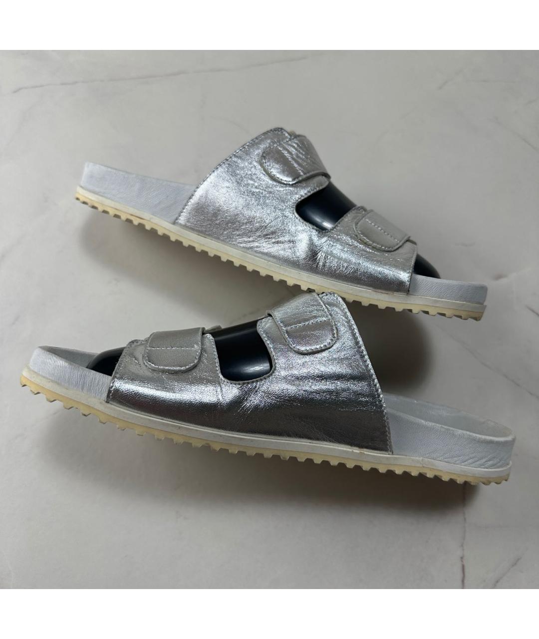 JIL SANDER Серебряные кожаные сандалии, фото 4