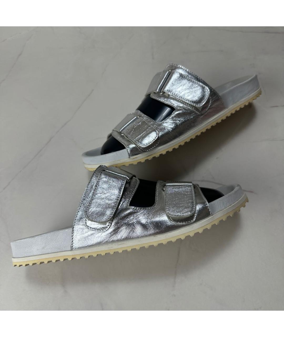 JIL SANDER Серебряные кожаные сандалии, фото 9