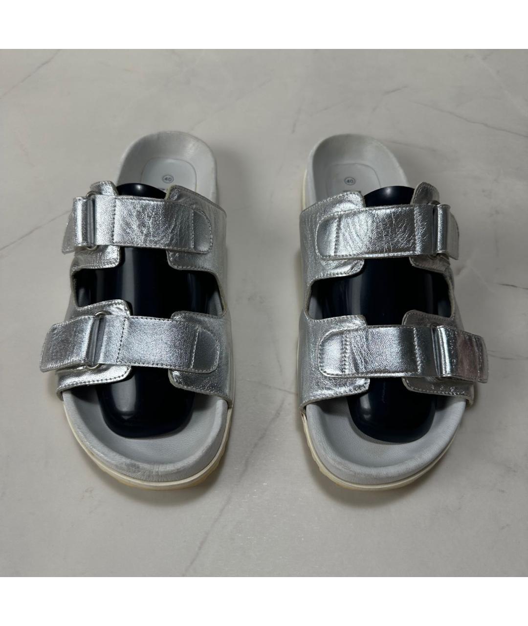 JIL SANDER Серебряные кожаные сандалии, фото 3