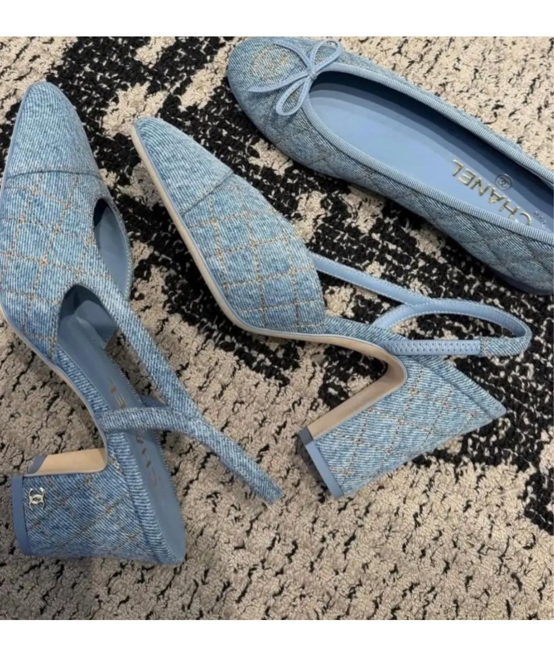 CHANEL Голубые текстильные туфли, фото 2