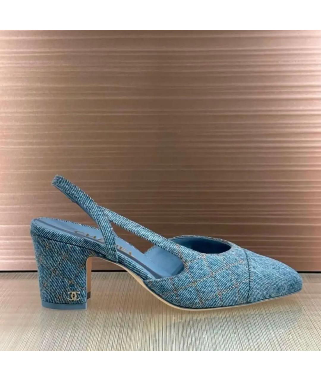 CHANEL Голубые текстильные туфли, фото 4