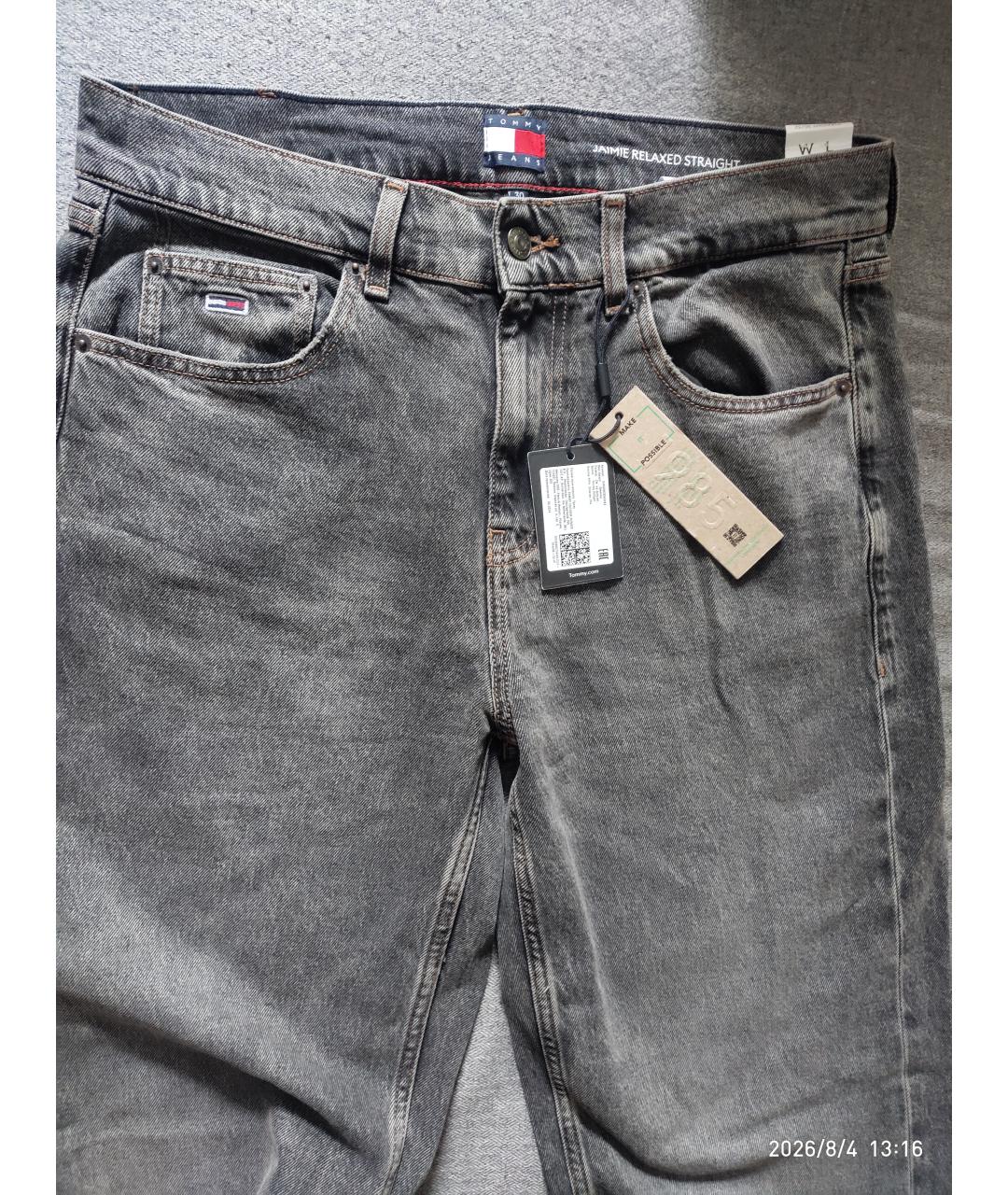 TOMMY HILFIGER Серые хлопковые прямые джинсы, фото 3