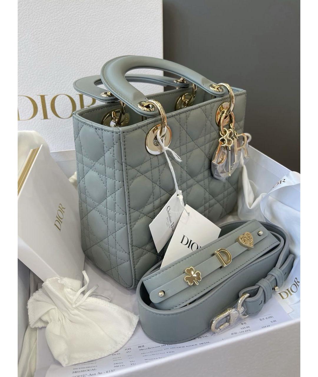 CHRISTIAN DIOR Серая кожаная сумка с короткими ручками, фото 3