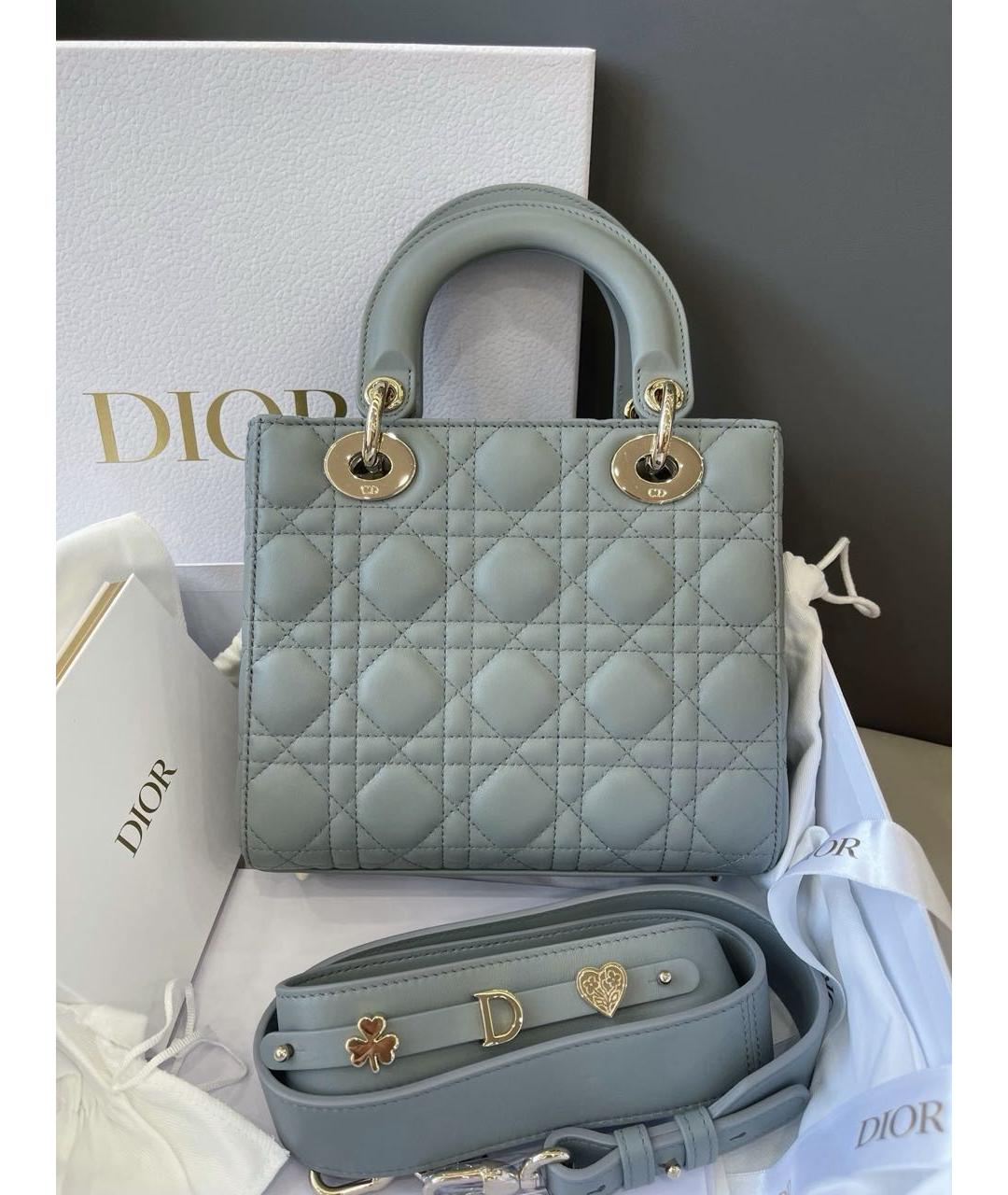 CHRISTIAN DIOR Серая кожаная сумка с короткими ручками, фото 5