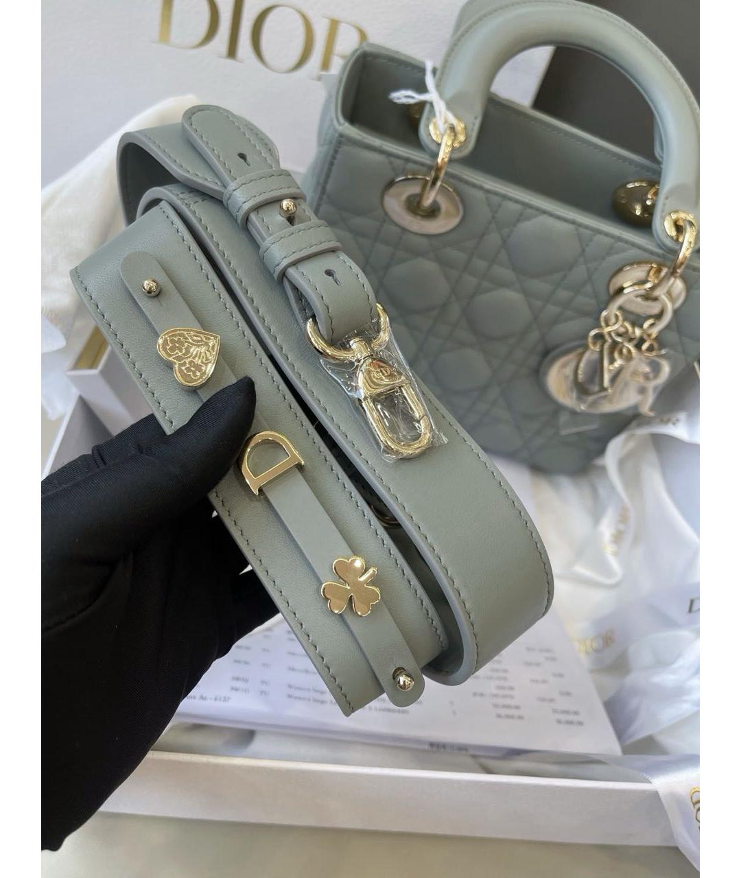 CHRISTIAN DIOR Серая кожаная сумка с короткими ручками, фото 8