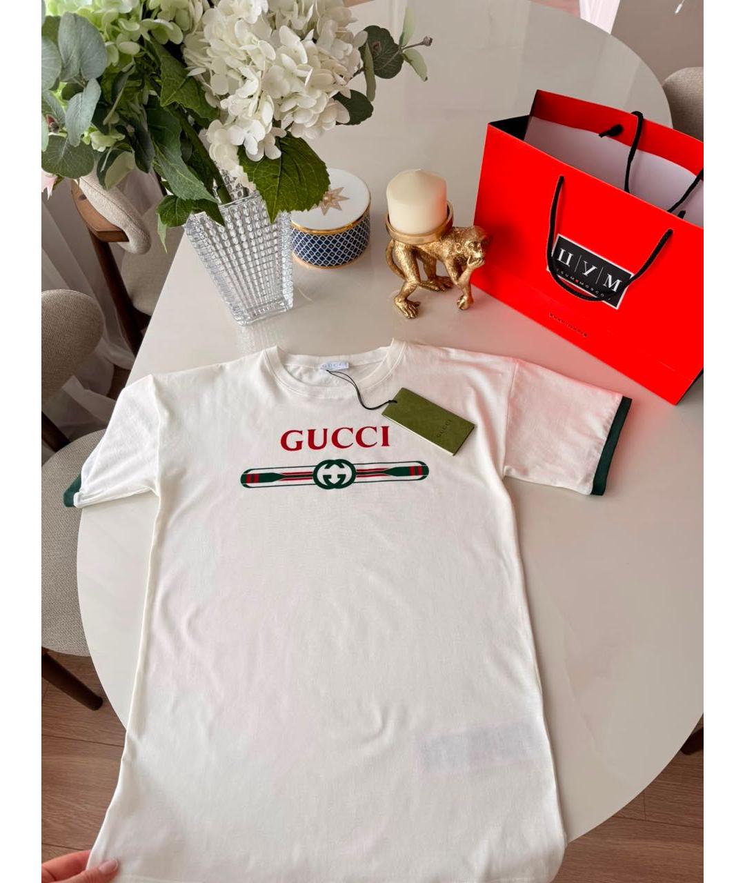 GUCCI Белая хлопковая футболка, фото 5