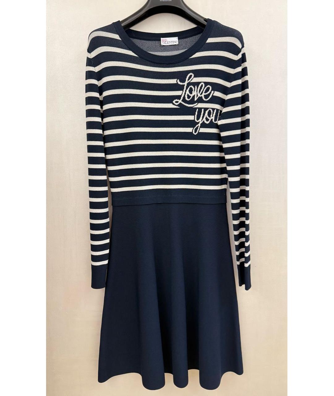 RED VALENTINO Синее вискозное повседневное платье, фото 4