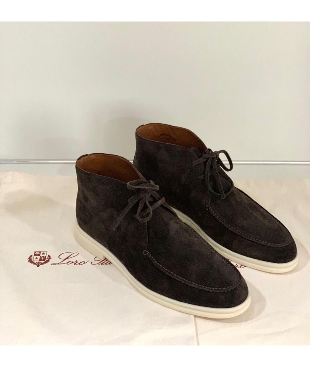LORO PIANA Коричневые замшевые низкие ботинки, фото 5