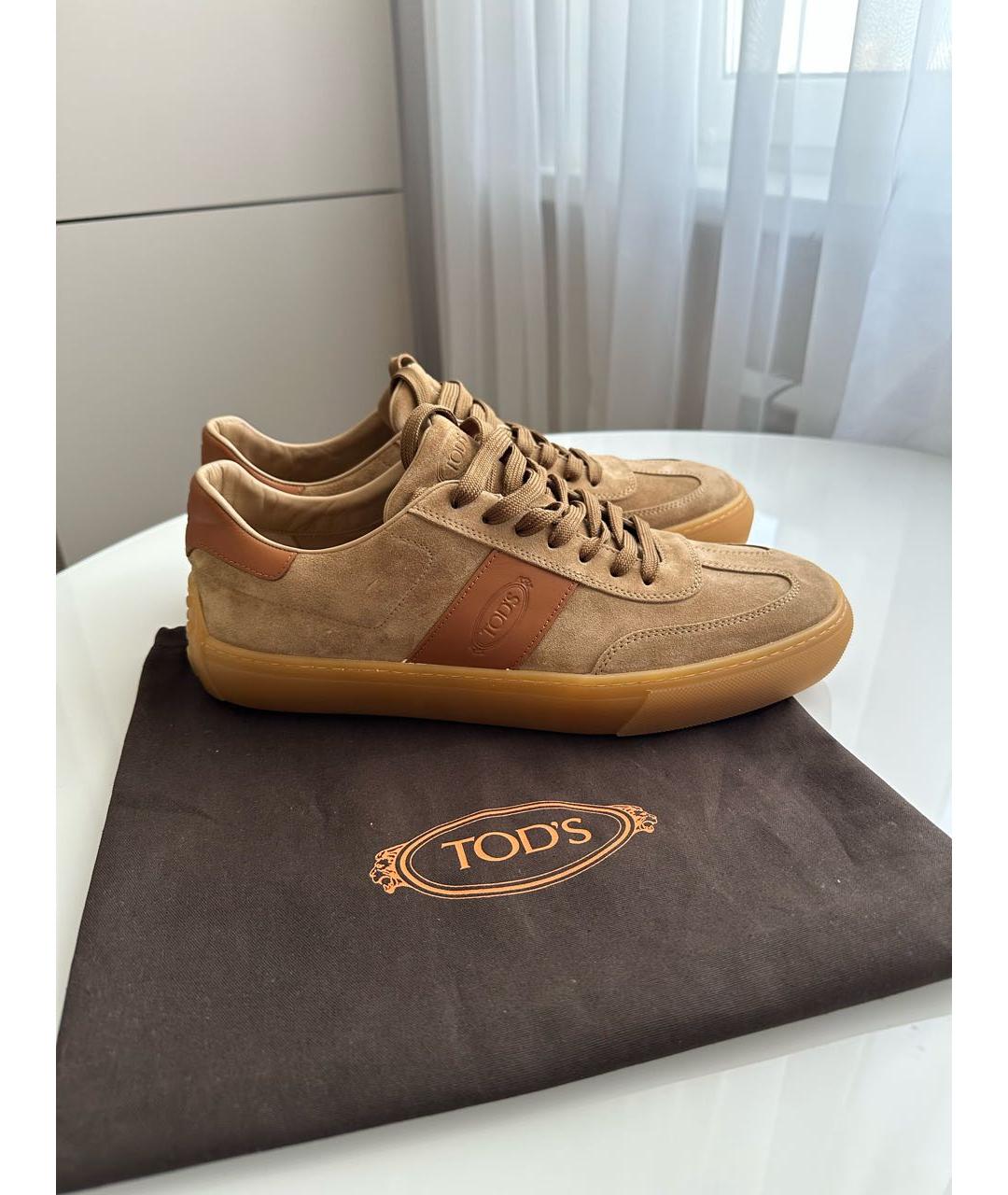 TOD'S Бежевые замшевые низкие кроссовки / кеды, фото 9