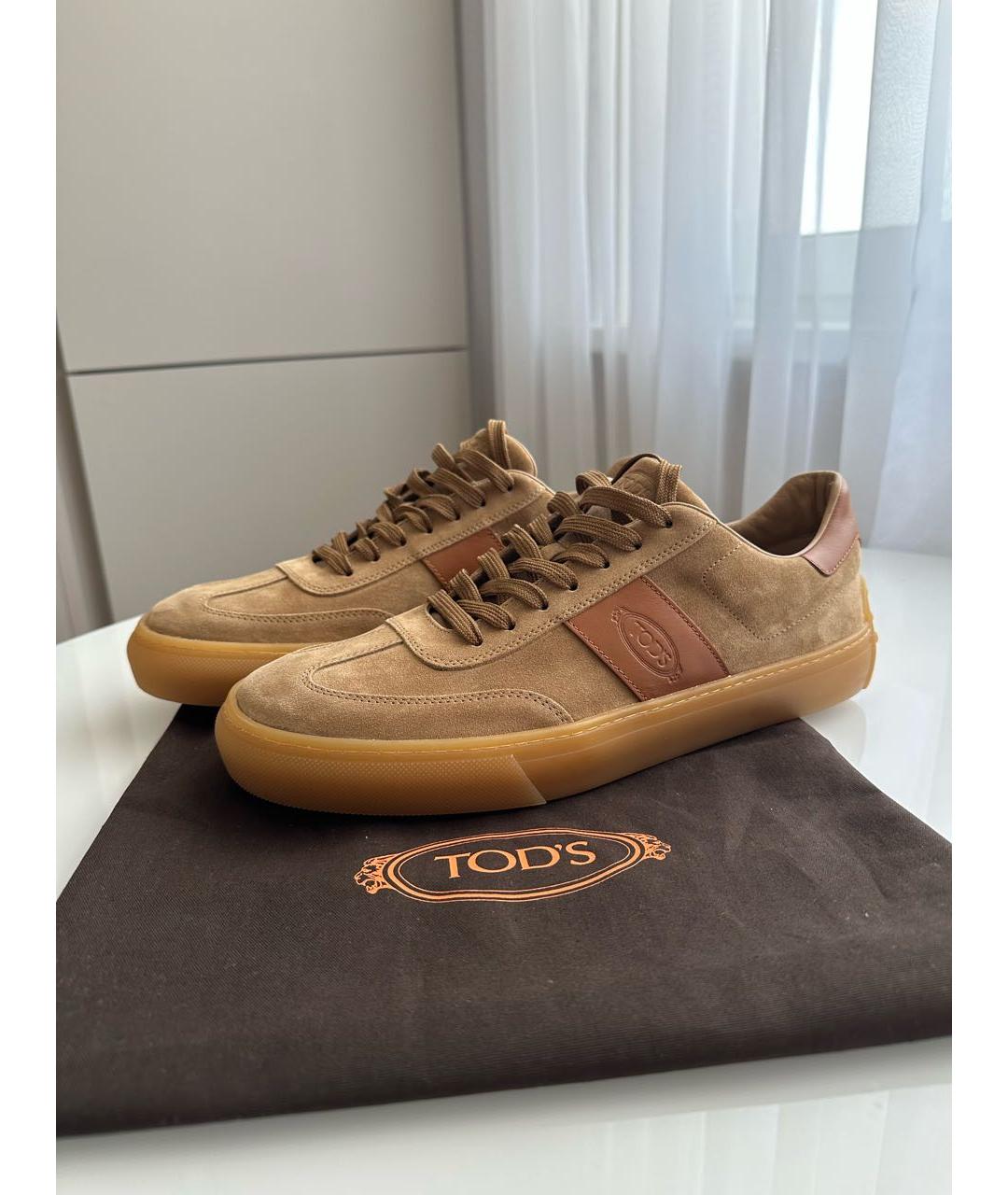 TOD'S Бежевые замшевые низкие кроссовки / кеды, фото 5