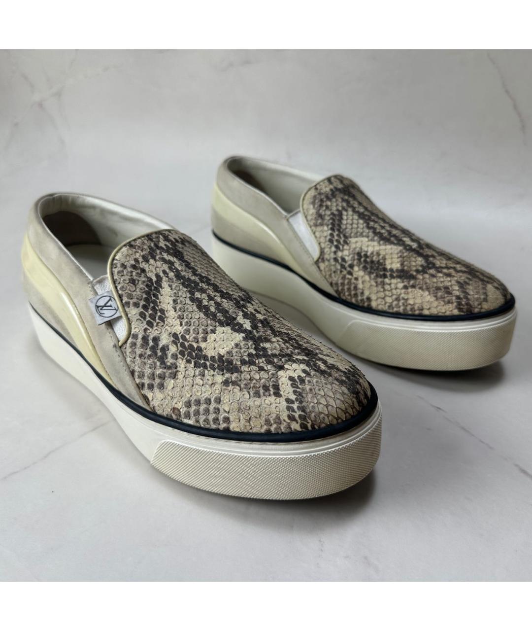 LOUIS VUITTON Бежевые слипоны из кожи питона, фото 3