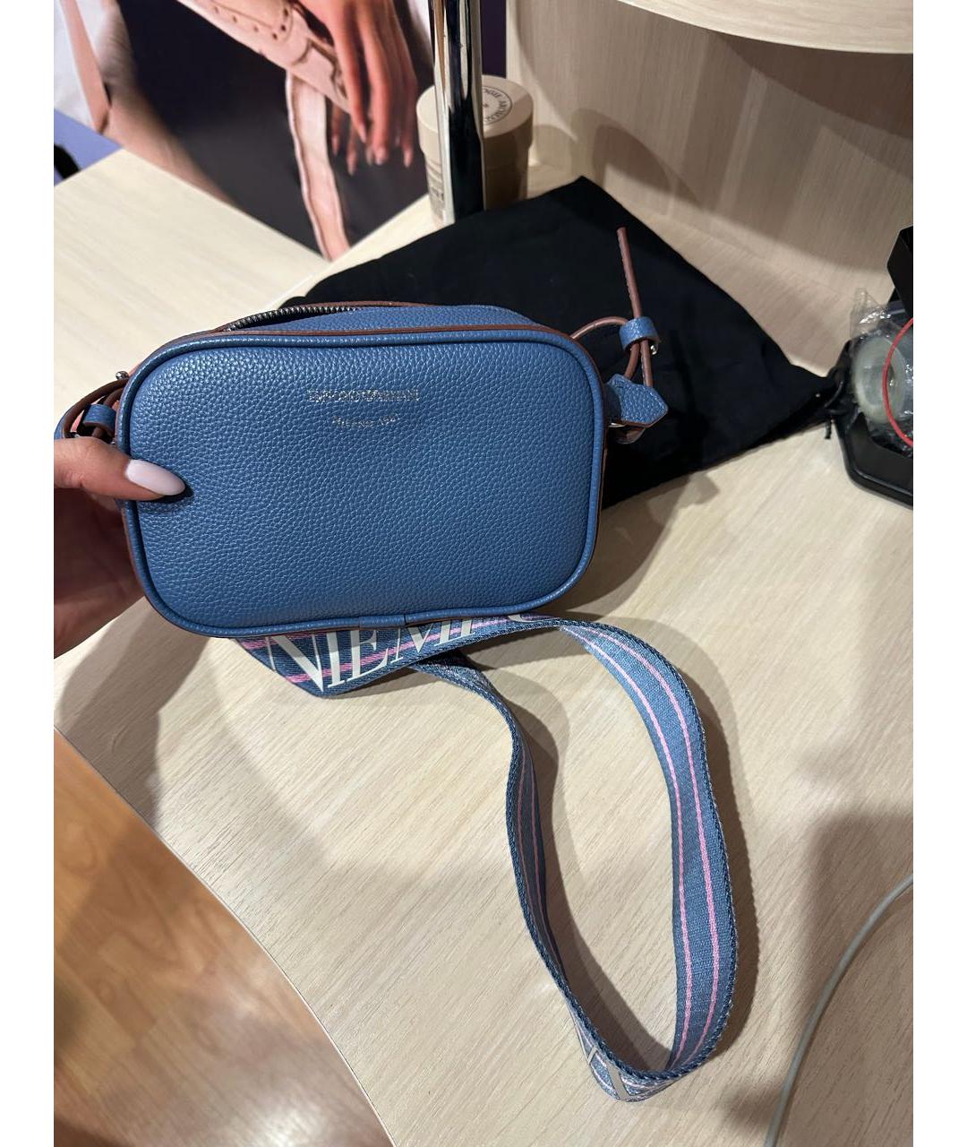 EMPORIO ARMANI Голубая сумка через плечо из искусственной кожи, фото 5