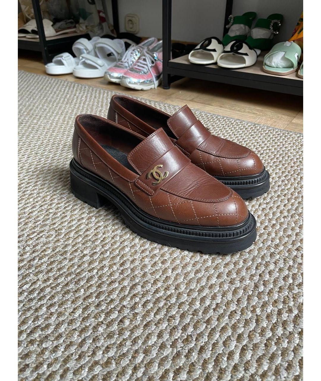 CHANEL Коричневые кожаные лоферы, фото 5