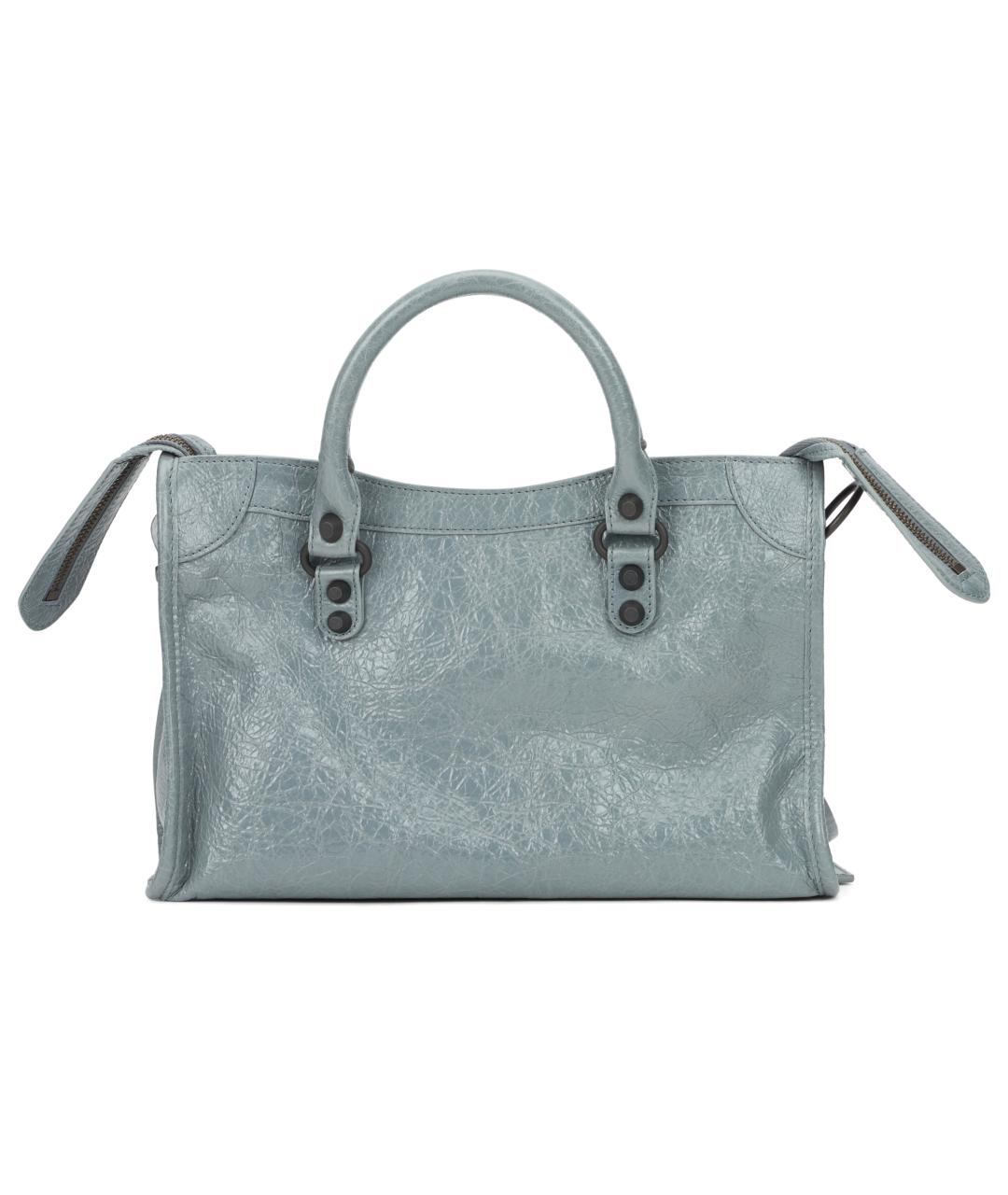BALENCIAGA Голубая кожаная сумка тоут, фото 4
