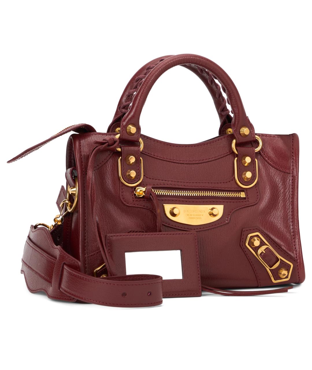 BALENCIAGA Бордовая кожаная сумка тоут, фото 3
