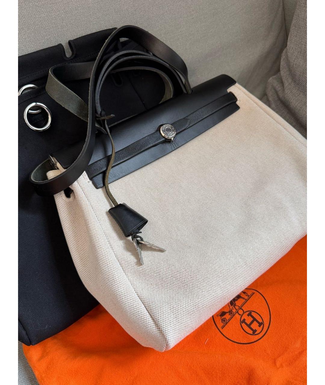 HERMES Черная тканевая сумка тоут, фото 4