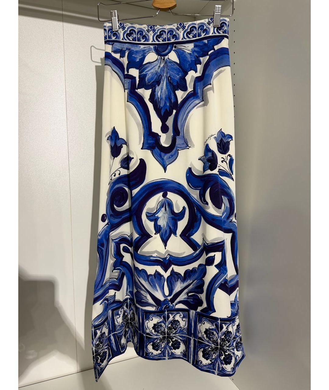 DOLCE&GABBANA Синяя шелковая юбка макси, фото 3