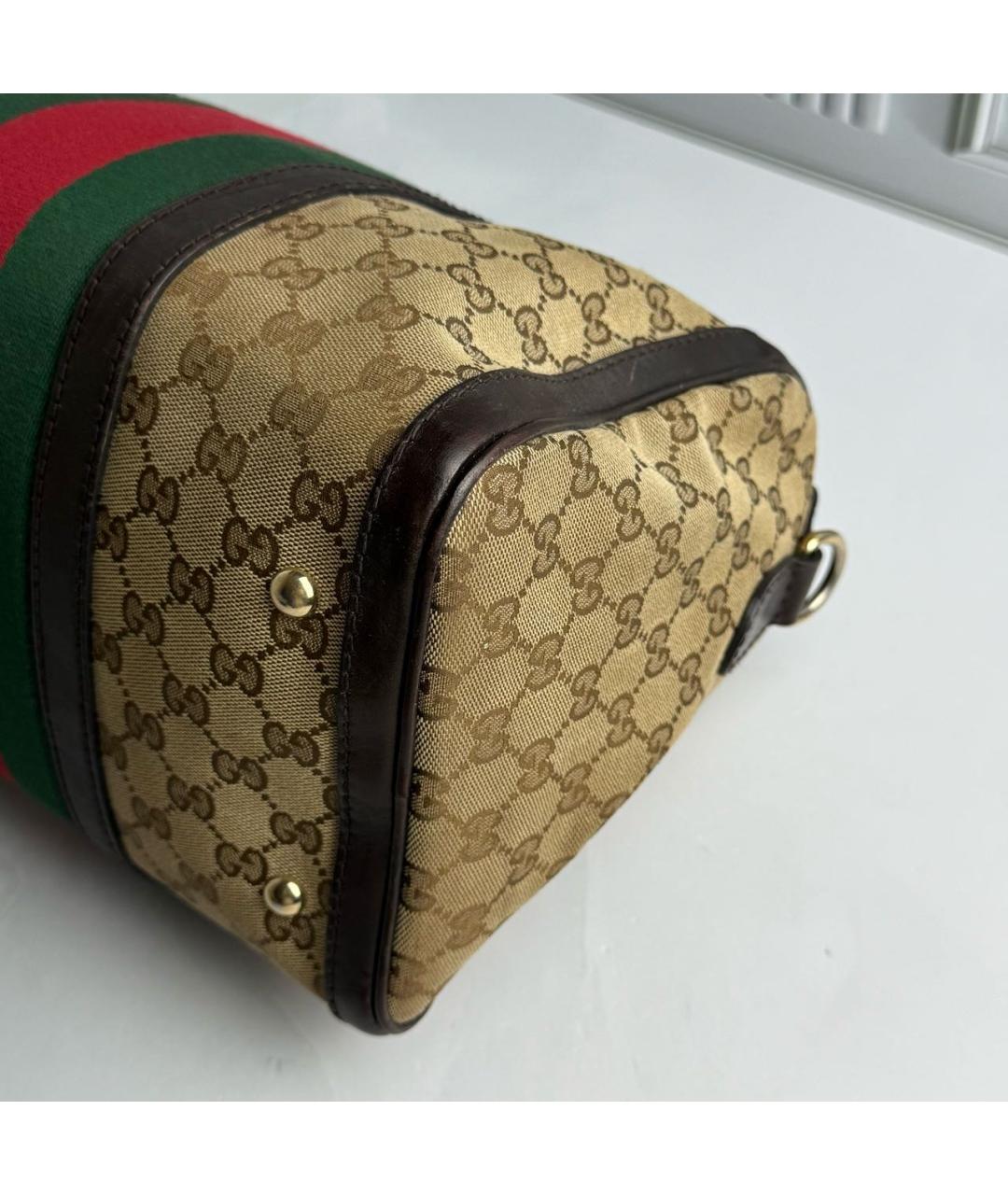 GUCCI Бежевая сумка с короткими ручками из канвы, фото 5