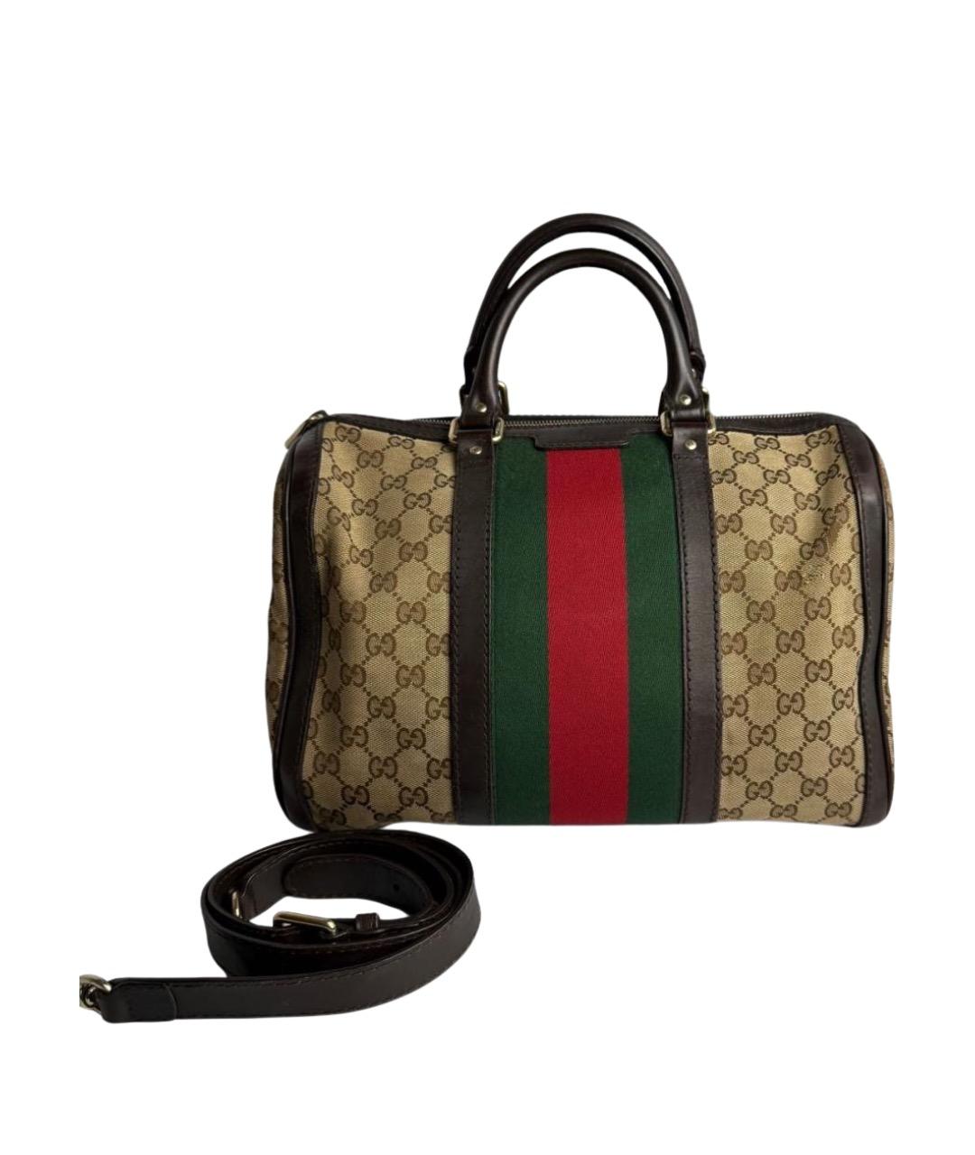 GUCCI Бежевая сумка с короткими ручками из канвы, фото 1