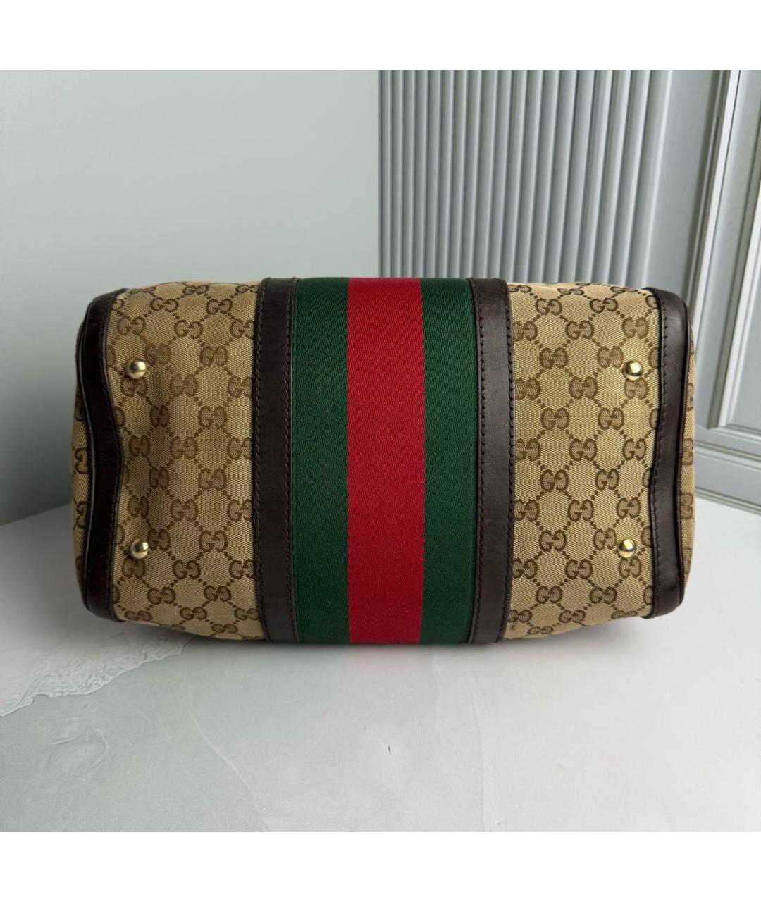 GUCCI Бежевая сумка с короткими ручками из канвы, фото 3