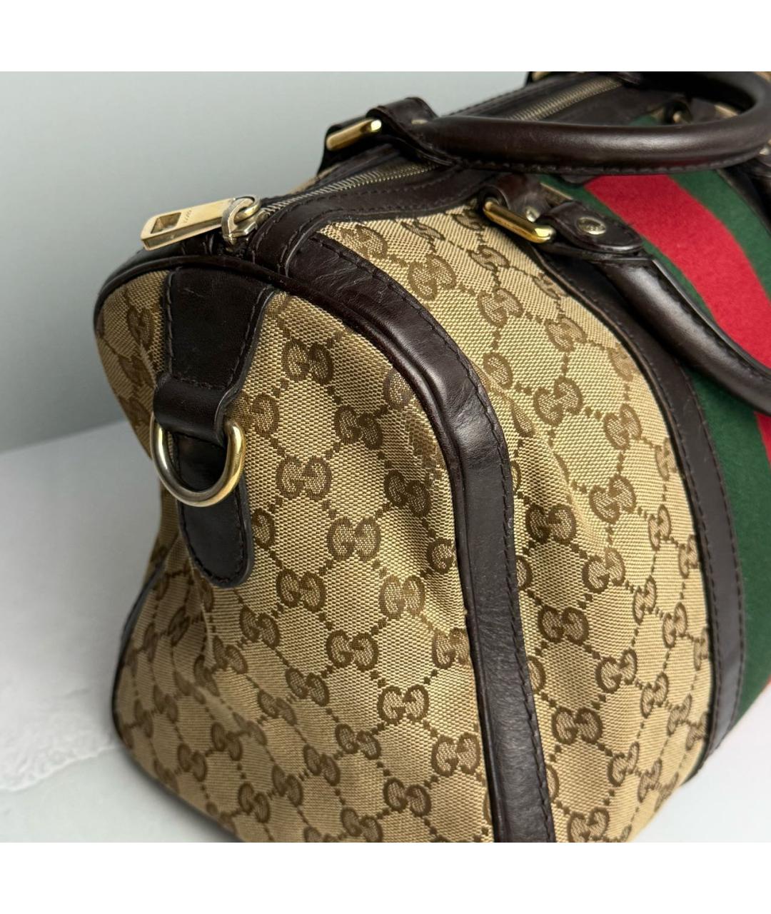 GUCCI Бежевая сумка с короткими ручками из канвы, фото 7
