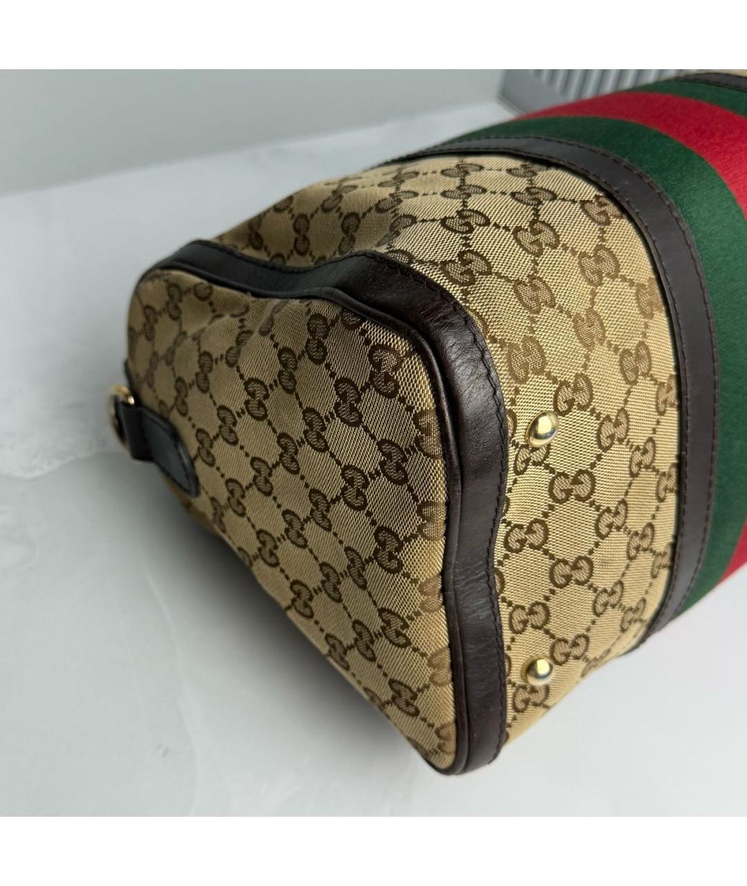 GUCCI Бежевая сумка с короткими ручками из канвы, фото 4