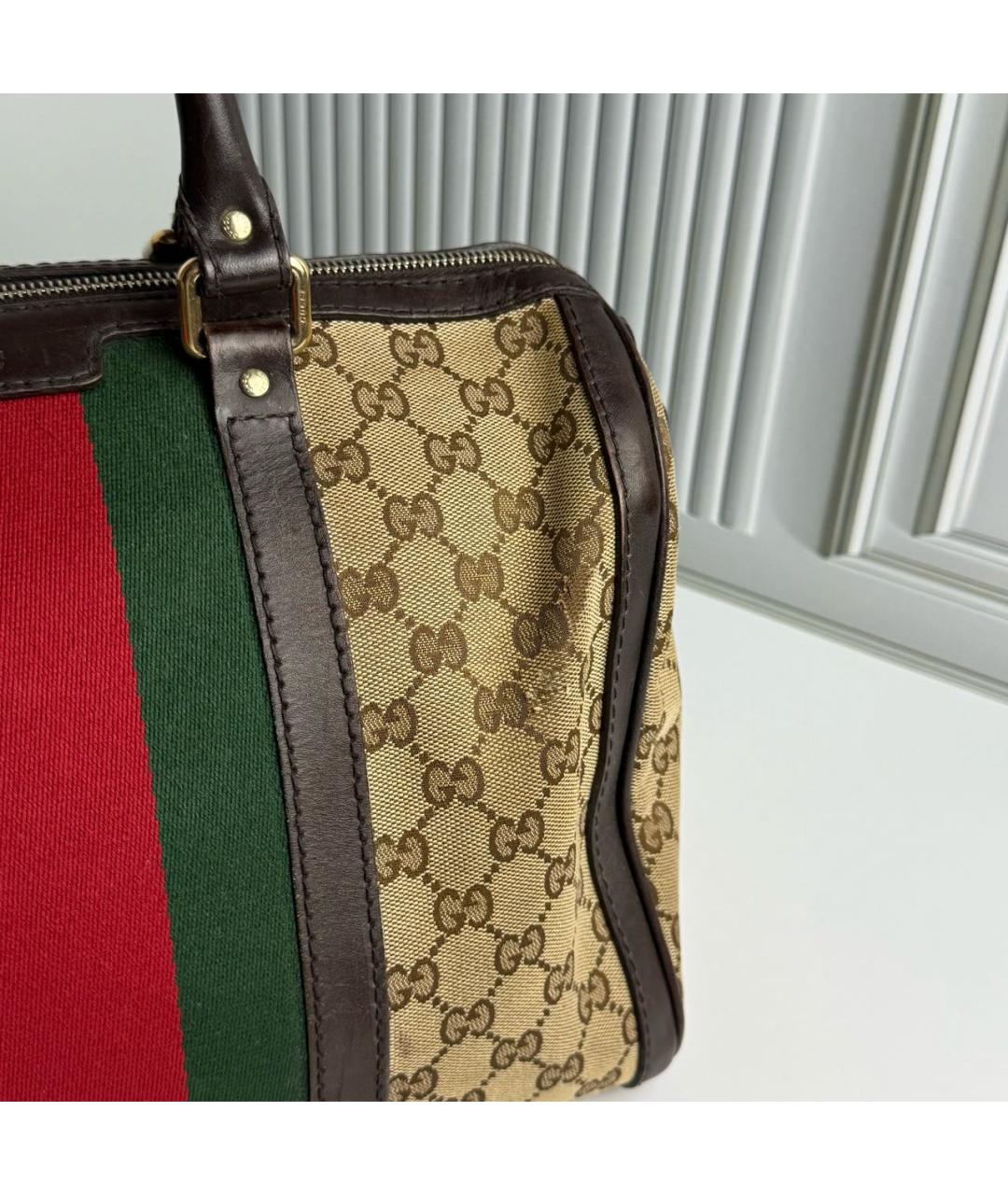GUCCI Бежевая сумка с короткими ручками из канвы, фото 6