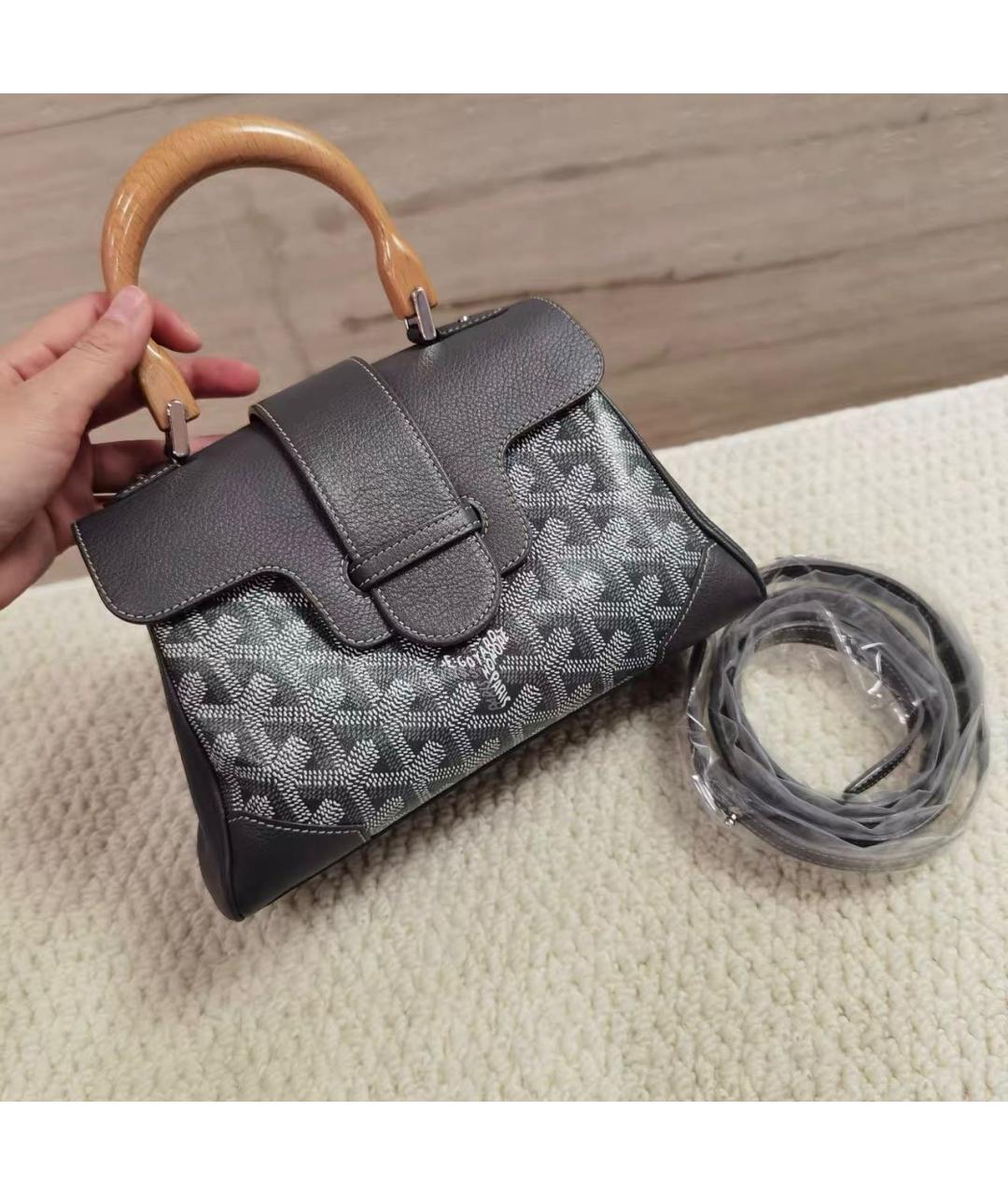 GOYARD Серая сумка с короткими ручками из канвы, фото 8