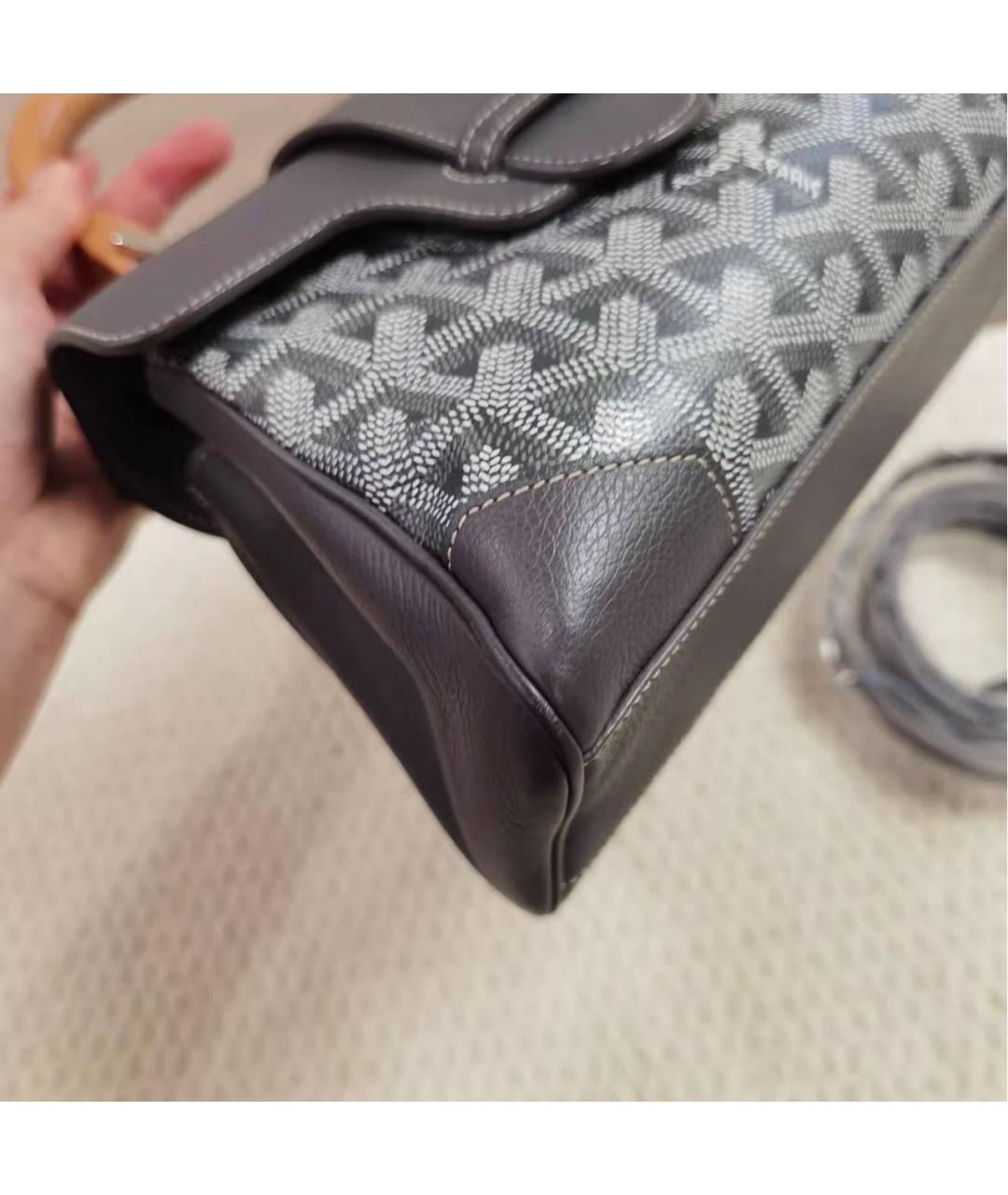 GOYARD Серая сумка с короткими ручками из канвы, фото 7